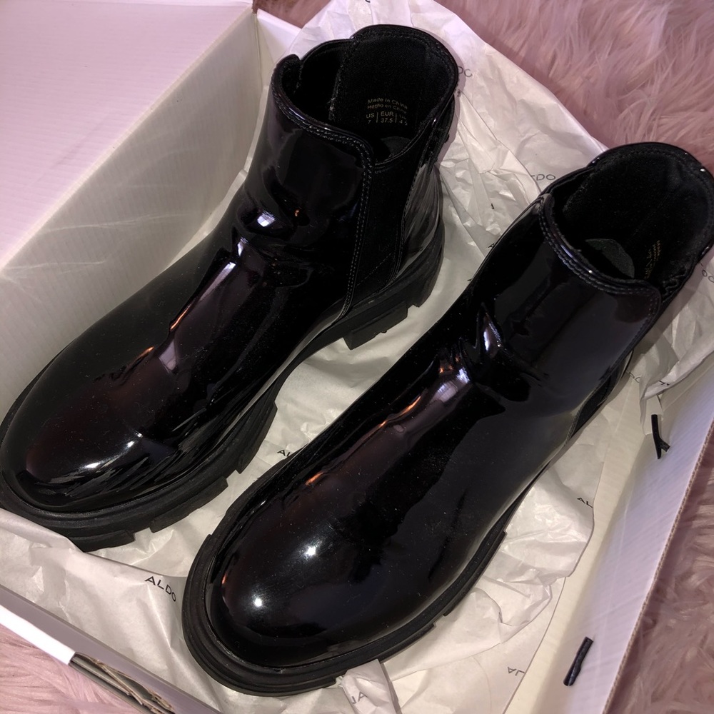ALDO black patent leather Boots